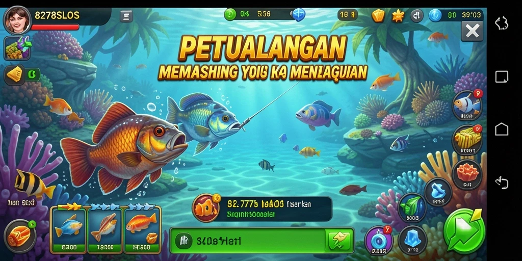 Gameplay 8278SLOTS menampilkan petualangan memancing yang menyenangkan.