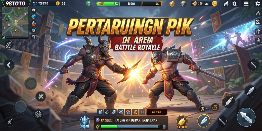 Tampilan gameplay seru di 98TOTO dengan pertarungan Battle Royale.