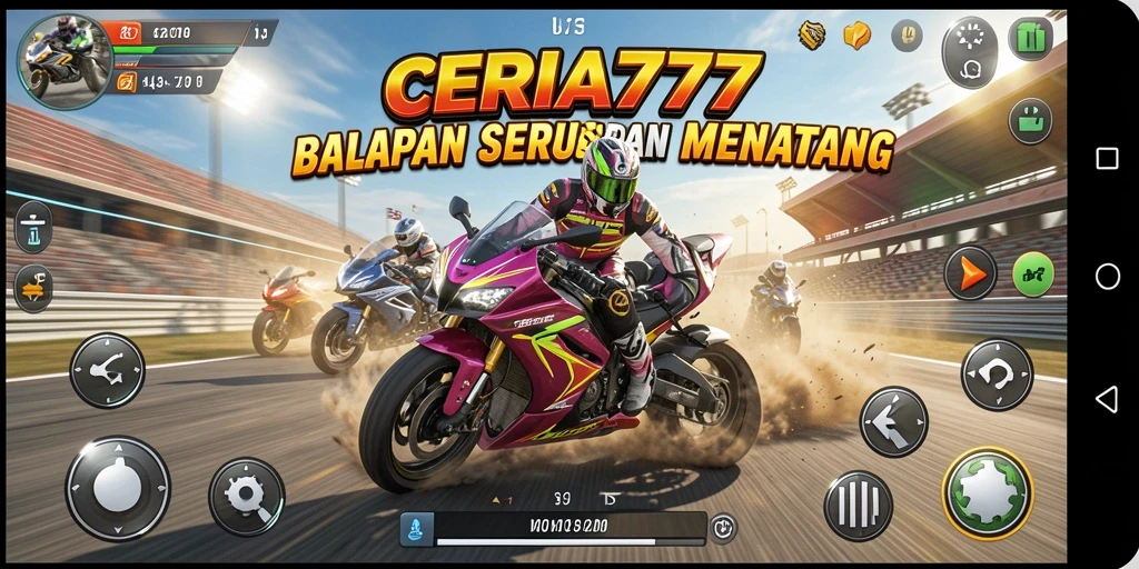 Screenshot utama CERIA777 menampilkan balapan motor yang seru dan mendebarkan.
