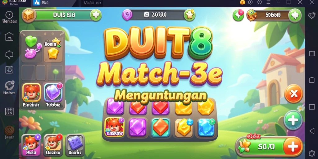 Screenshot gameplay DUIT8 menampilkan aksi mencocokkan batu permata yang seru.