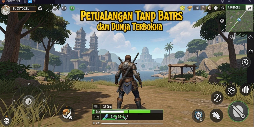 Tangkapan layar gameplay EUROTOGEL menunjukkan kebebasan eksplorasi dunia terbuka.