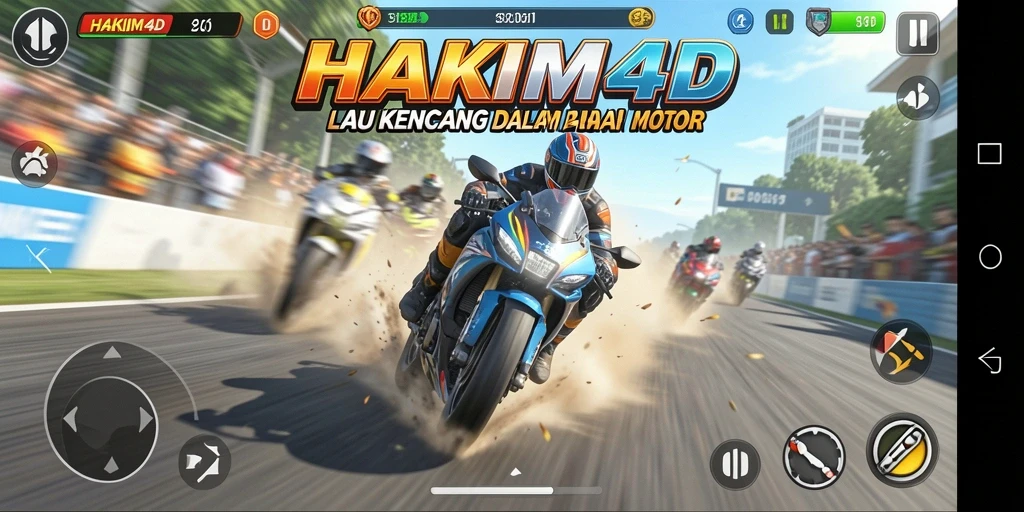 Gambaran aksi seru gameplay HAKIM4D saat balapan motor.