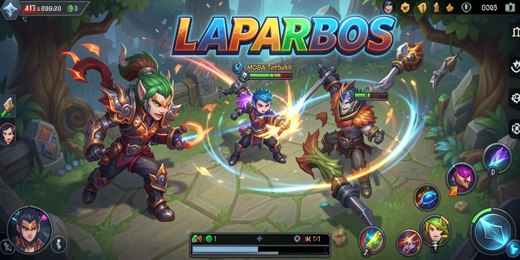 Screenshot yang menunjukkan aksi seru dalam permainan MOBA LAPARBOS.