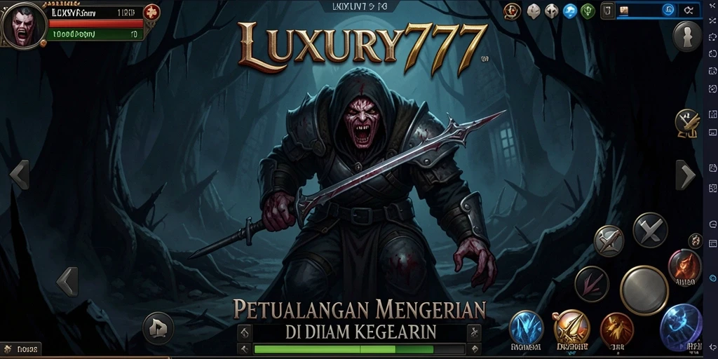 Screenshot gameplay LUXURY777 menampilkan momen mencekam di mansion yang dihantui.