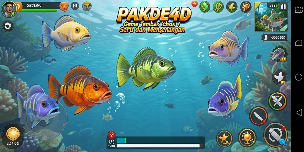 Screenshot gameplay PAKDE4D menampilkan aksi mengasyikkan saat menembak ikan.
