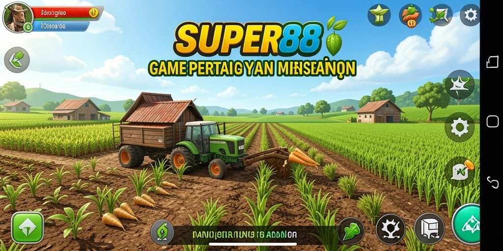 Screenshot SUPER88 menampilkan gameplay bertani yang seru dan interaktif.